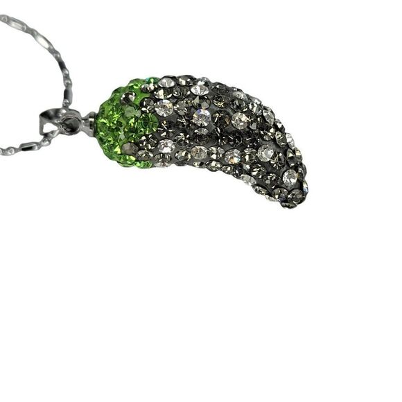 Grey Chili Crystal Pendant Necklace, Grey and Green Small Chili Pendant Necklace - Picture 5 of 6